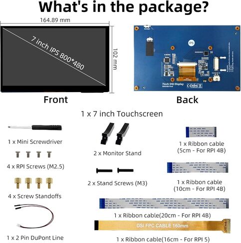 شاشة لمس Raspberry Pi 5 بوصة، شاشة LCD 800x480 DSI IPS LCD، شاشة سعوية تعمل باللمس بخمس نقاط، شاشة لـ Raspberry Pi 5/4B/3B+/3B/B+/A+، خالية من السائق in Kuwait