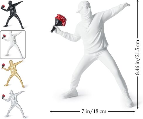 BOIHEGU Flower Thrower Sculpture, Banksy Street Art Replica, Modern Statue for Living Room Office Desk Bookshelf Decoration(Flower Thrower White) in Saudi Arabia