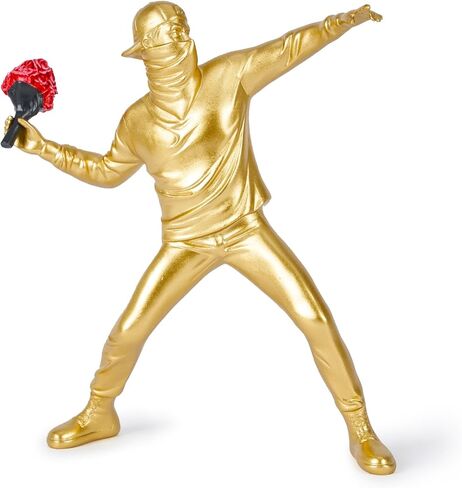 BOIHEGU Flower Thrower Sculpture, Banksy Street Art Replica, Modern Statue for Living Room Office Desk Bookshelf Decoration(Flower Thrower White) in Saudi Arabia