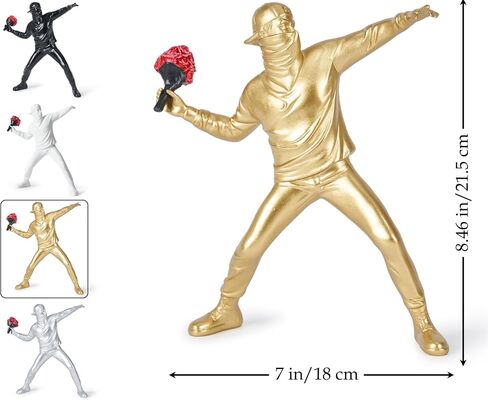 BOIHEGU Flower Thrower Sculpture, Banksy Street Art Replica, Modern Statue for Living Room Office Desk Bookshelf Decoration(Flower Thrower White) in Saudi Arabia