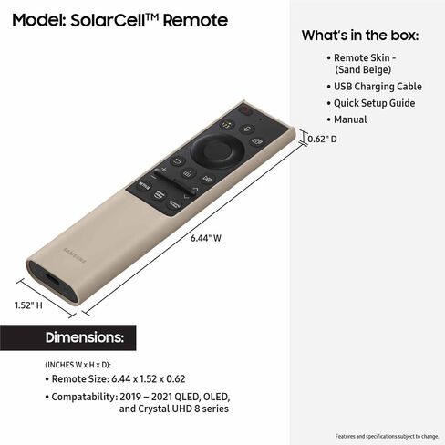 SAMSUNG SolarCell Remote, Solar Powered, Self-Charging TV Remote Control, USB-C Rechargeable, Made of Recycled Materials, VG-TM2180ES/ZA, Black in Saudi Arabia