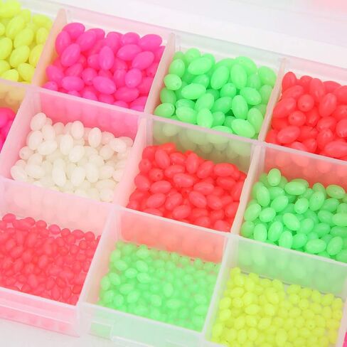 VBESTLIFE 1500Pcs Fishing Bead Set, Oval Shaped Luminous Fish Beads Fish Lures Tackle Tools 3 Sizes 5 Colors in Saudi Arabia