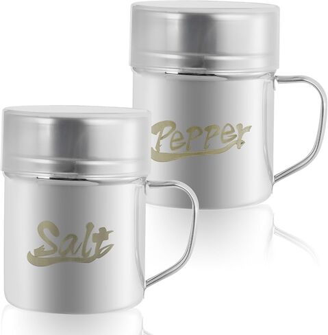 tebery 2 حزمة من الفولاذ المقاوم للصدأ الملح الفلفل نعرات الهزازات مع غطاء ومقبض، 13.5 أوقية التوابل التوابل شاكر مع ثقوب للطهي المطبخ الخبز الملح الحلوى in Kuwait