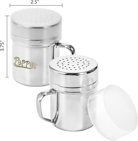 tebery 2 حزمة من الفولاذ المقاوم للصدأ الملح الفلفل نعرات الهزازات مع غطاء ومقبض، 13.5 أوقية التوابل التوابل شاكر مع ثقوب للطهي المطبخ الخبز الملح الحلوى in Kuwait