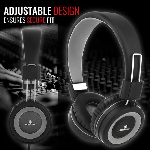 سماعات رأس سونيتوم للأطفال مع ميكروفون، سماعات رأس سلكية مع التحكم في مستوى الصوت للهاتف المحمول للكمبيوتر، سماعات على الأذن للمدرسة، قابلة للطي/قابلة للتعديل، سلك خالٍ من التشابك بطول 1.5 متر، مقبس 3.5 ملم in Kuwait