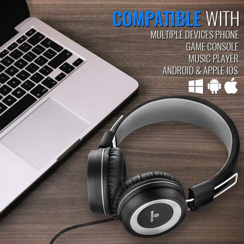 سماعات رأس سونيتوم للأطفال مع ميكروفون، سماعات رأس سلكية مع التحكم في مستوى الصوت للهاتف المحمول للكمبيوتر، سماعات على الأذن للمدرسة، قابلة للطي/قابلة للتعديل، سلك خالٍ من التشابك بطول 1.5 متر، مقبس 3.5 ملم in Kuwait