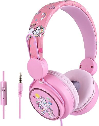 Unicorn Headphones for Kids/School, Wired Girls Lightweight On Ear Headphones with Microphone for Online Class/Study (Pink Unicorn) in Saudi Arabia