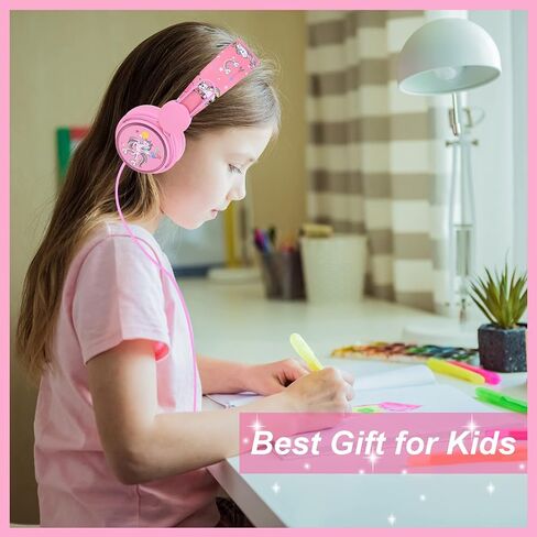 Unicorn Headphones for Kids/School, Wired Girls Lightweight On Ear Headphones with Microphone for Online Class/Study (Pink Unicorn) in Saudi Arabia