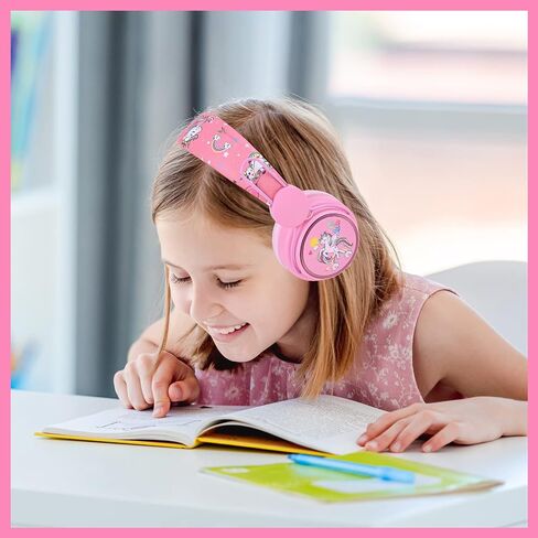 Unicorn Headphones for Kids/School, Wired Girls Lightweight On Ear Headphones with Microphone for Online Class/Study (Pink Unicorn) in Saudi Arabia