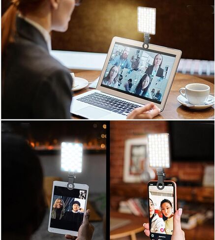 Selfie Light with Clip, 3 Color Temperature Stepless Dimming 3000K - 9900K Portable Clip on Light, for Tablet Laptop Phone, Type C Rechargeable 1500mAh Fill Light in Saudi Arabia