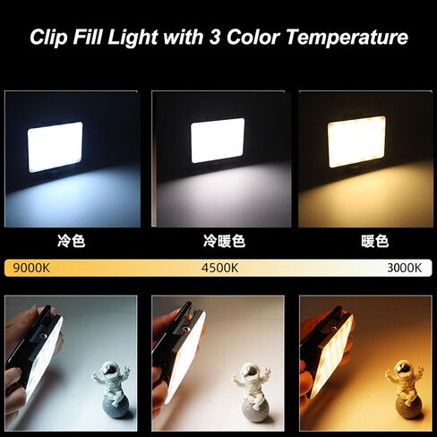 Selfie Light with Clip, 3 Color Temperature Stepless Dimming 3000K - 9900K Portable Clip on Light, for Tablet Laptop Phone, Type C Rechargeable 1500mAh Fill Light in Saudi Arabia