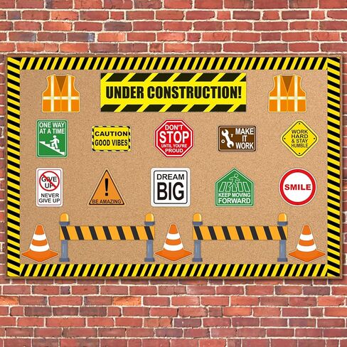 48 Pcs 6" Under Construction Positive Sayings Accents Bulletin Board Cutout Set Classroom Learning Zone Decor in Kuwait