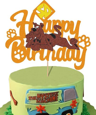 Glitter Oranger Scoobby Dog Cake Topper Puppy Dog Happy Birthday Cake Decorations for Cartoon Scoobby Doo Themed Birthday Party Supplies Teenager Baby Shower Party Decorations in Saudi Arabia