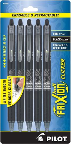 PILOT FriXion Clicker Erasable & Retracable Gel Ink Pens, Fine Point, Black Ink, 5-pack (16946) in Saudi Arabia