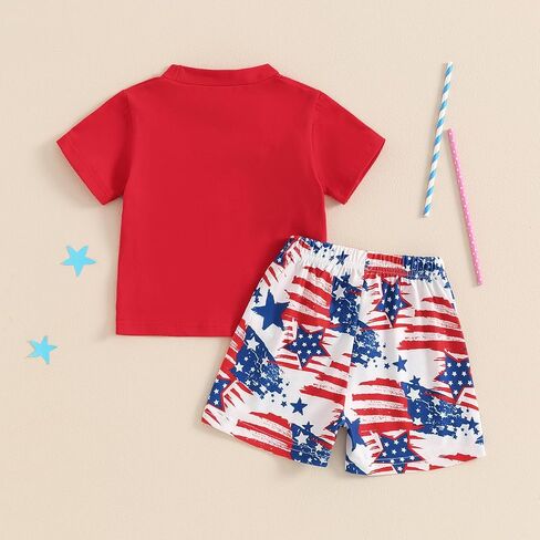 AEEMCEM 4th of July بيبي بوي الزي العلم الأمريكي تي شيرتات قصيرة الاكمام بلوزات ومجموعة تي شيرتات قصيرة للأطفال طفل صبي يوم الاستقلال الزي in Kuwait