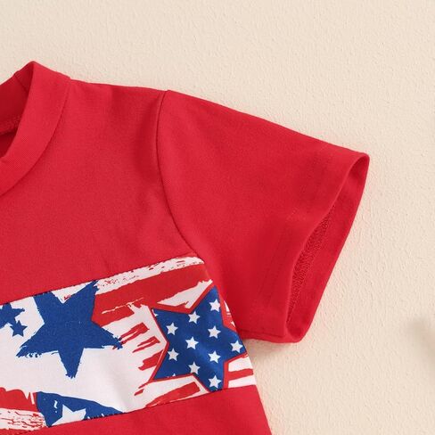 AEEMCEM 4th of July بيبي بوي الزي العلم الأمريكي تي شيرتات قصيرة الاكمام بلوزات ومجموعة تي شيرتات قصيرة للأطفال طفل صبي يوم الاستقلال الزي in Kuwait