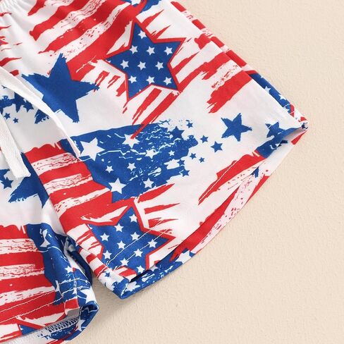 AEEMCEM 4th of July بيبي بوي الزي العلم الأمريكي تي شيرتات قصيرة الاكمام بلوزات ومجموعة تي شيرتات قصيرة للأطفال طفل صبي يوم الاستقلال الزي in Kuwait