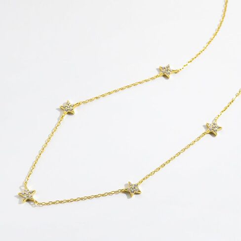 Gold 925 Sterling Silver Star Chain Necklace for Women Girls, 18K Gold Plated Handmade Dainty Crystal Cubic Zirconia Choker For Women Teen Girls Jewelry Gifts in Saudi Arabia