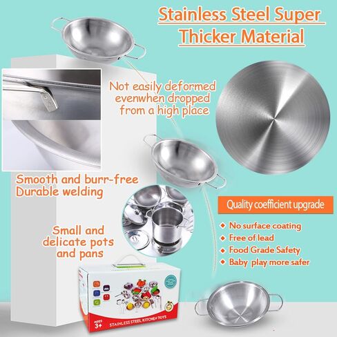 Mini Stainless Steel Kitchen Toys Cooking Utensils Set - Pretend Play Pots Pans Toy Cookware Kits for Kids Cooking Utensil Set ,Role Play Educational Toys for Toddlers (Color Paper Box Packaging) in Saudi Arabia