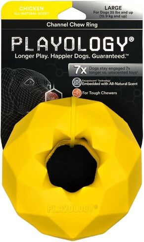Playology Channel Chew Ring Dog Chew Toy for Large to X-Large Dogs 50lbs & up | Engaging All-Natural Chicken Scented Toys for Heavy Chewers | Interactive and Non-Toxic in Saudi Arabia