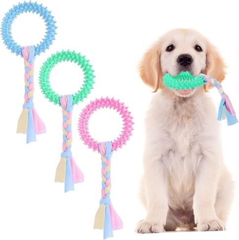 Cobee Puppy Teething Chew Toys with Cotton Ropes, 3 Packs 360° Deep Clean Small Dog Chew Toy Rings Interactive Dog Toys for Small Medium Dogs, Oral Teeth Soothe Itching for Dog Teeth Health in Saudi Arabia