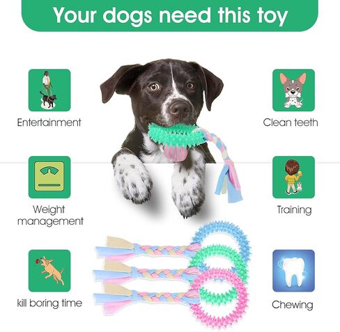 Cobee Puppy Teething Chew Toys with Cotton Ropes, 3 Packs 360° Deep Clean Small Dog Chew Toy Rings Interactive Dog Toys for Small Medium Dogs, Oral Teeth Soothe Itching for Dog Teeth Health in Saudi Arabia