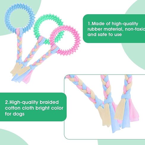Cobee Puppy Teething Chew Toys with Cotton Ropes, 3 Packs 360° Deep Clean Small Dog Chew Toy Rings Interactive Dog Toys for Small Medium Dogs, Oral Teeth Soothe Itching for Dog Teeth Health in Saudi Arabia