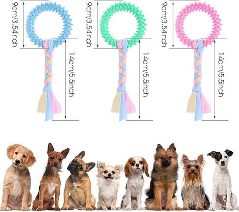 Cobee Puppy Teething Chew Toys with Cotton Ropes, 3 Packs 360° Deep Clean Small Dog Chew Toy Rings Interactive Dog Toys for Small Medium Dogs, Oral Teeth Soothe Itching for Dog Teeth Health in Saudi Arabia