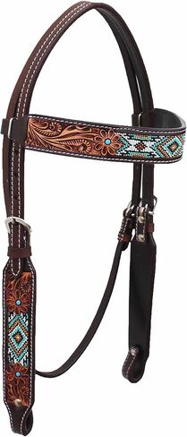 CHALLENGER Horse Show Bridle Western Leather Western Antique Floral Tooled Leather Beaded Bridle Breast Collar Tack 79RS04B in Saudi Arabia