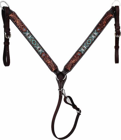 CHALLENGER Horse Show Bridle Western Leather Western Antique Floral Tooled Leather Beaded Bridle Breast Collar Tack 79RS04B in Saudi Arabia