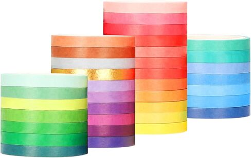 Aphlos [36 Rolls] 0.5cm/ 0.2 inch Wide 10 feet Long Colorful Washi Tapes Assorted Pure Colors, DIY Planner Craft Tape Paper Decor Scrapbooking Sticker Masking Paper Decoration, Gift Wrapping in Saudi Arabia