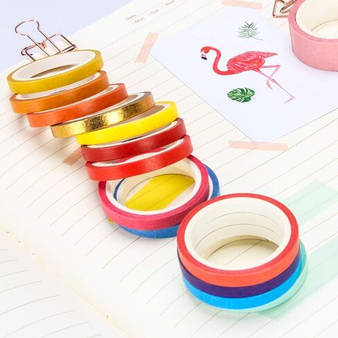 Aphlos [36 Rolls] 0.5cm/ 0.2 inch Wide 10 feet Long Colorful Washi Tapes Assorted Pure Colors, DIY Planner Craft Tape Paper Decor Scrapbooking Sticker Masking Paper Decoration, Gift Wrapping in Saudi Arabia