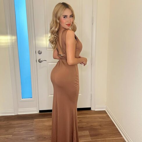 فستان نسائي طويل بدون أكمام، فتحة رقبة دائرية، أنيق صيفي كاجوال، فساتين طويلة مثيرة بدون ظهر للحفلات in Kuwait