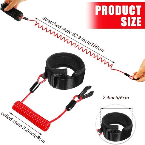 2 Pieces Stop Kill Safety Lanyard Boat Engine Emergency Stop Switch Outboard Engine Switch Lanyard Emergency Cut Off Cord Safety Lanyard Cord Replacement for Most Board Engine(Red) in Saudi Arabia