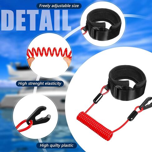 2 Pieces Stop Kill Safety Lanyard Boat Engine Emergency Stop Switch Outboard Engine Switch Lanyard Emergency Cut Off Cord Safety Lanyard Cord Replacement for Most Board Engine(Red) in Saudi Arabia
