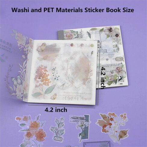 40 Sheets Pre-Cut Washi Sticker Books for Adults, Dual Washi & PET Materials, Ephemera Books, Junk Journal Stickers for Journaling Scrapbooking Supplies, Bujo Decorative in Kuwait