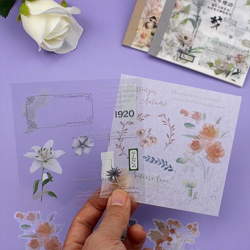 40 Sheets Pre-Cut Washi Sticker Books for Adults, Dual Washi & PET Materials, Ephemera Books, Junk Journal Stickers for Journaling Scrapbooking Supplies, Bujo Decorative in Kuwait