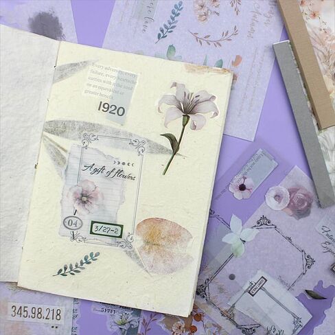 40 Sheets Pre-Cut Washi Sticker Books for Adults, Dual Washi & PET Materials, Ephemera Books, Junk Journal Stickers for Journaling Scrapbooking Supplies, Bujo Decorative in Kuwait
