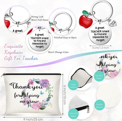 Geiserailie 4 Pcs Teacher Appreciation Gifts Set from Students 20 Oz Travel Tumbler with Straws Brushes and Lids Teacher Makeup Bag Cosmetic Bag Teacher Keychain Teacher Book Page Marker in Saudi Arabia