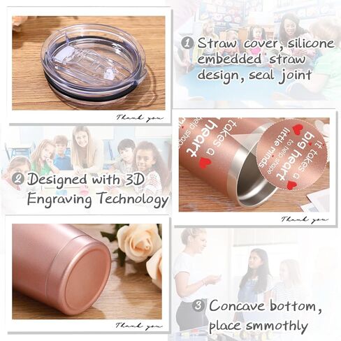 Geiserailie 4 Pcs Teacher Appreciation Gifts Set from Students 20 Oz Travel Tumbler with Straws Brushes and Lids Teacher Makeup Bag Cosmetic Bag Teacher Keychain Teacher Book Page Marker in Saudi Arabia