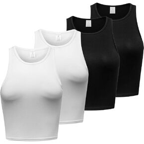 Women’s 4 Pieces Basic Crop Tank Tops Crew Neck Sleeveless Sports Crop Tops