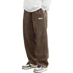 Verdusa Men's Elastic Waist Letter Patched Straight Leg Streetwear Long Pants