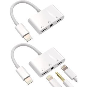 Iphone Aux Splitter 3in1(2Pack)Dual Lightning to 3.5mm Headphone Jack Adapter Cable Dongle Charger Cord Audio Adaptador Para for 13 12 14 Pro Max X 7 8 Plus Ipad Music Earbud Charging Converter