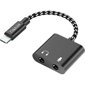 Cubilux TRRS Microphone to Lightning Adapter, 3.5mm External MIC Connector Compatible with Apple iPhone, iPad - with Headphone Jack for Monitoring