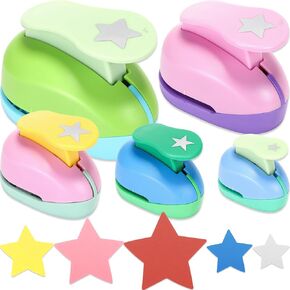 Zonon 5 Pieces 2" / 1.5" / 1" / 5/8" / 3/8" Star Shaped Punch Scrapbook Paper Cutter Crafts Puncher Handmade Craft Hole Punch for Office Supplies, Card Making, DIY Albums Photos(Star)