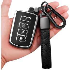 Sindeda for Toyota Key fob Cover with Leather Keychain,Soft TPU Full Cover Protection Key Case for Toyota Corolla, Camry, Avalon, Rav 4, Highlander Key Fob Shell (Blue)…
