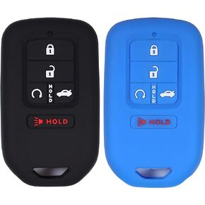 2Pcs Silicone Full Protective Key Fob Remote Cover Case Skin Jacket for Honda Civic 2016 2017 2018 2019 2020 2021 Accord Pilot CR-V 5 Buttons Smart Key A2C81642600(Blakc+Black)