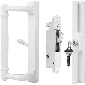 White Patio Door Handle Set with Cylinder Lock,Suitable for Replacement Sliding Patio Doors Lock 3-15/16"Screw Hole Spacing.Choices 20002Series Patio Glass Sliding Door.