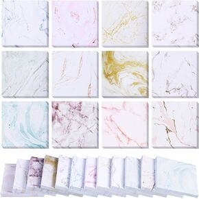 12 Pieces Marble Sticky Note Cute Sticky Notes Pads Glitter Self Stick Notes Adhesive Memo Pads for Reminder Studying School Office Home Supplies, 12 Designs(Elegant Colors)