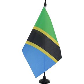 AZ FLAG Tanzania Table Flag 5'' x 8'' - Tanzanian Desk Flag 21 x 14 cm - Black Plastic Stick and Base